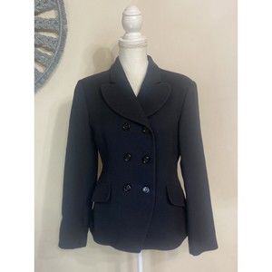 BARNEYS NY Taste Luxury Humor Double Breasted Pea Coat Jacket Italy 44/10 M Navy